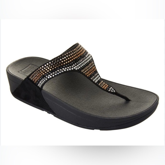 Fitflop Black and Brown Sandals with Rhinestone Straps Size 8 - Picture 1 of 8